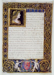 Página de um códice com um retrato de Matias I (1440-90) Corvinus